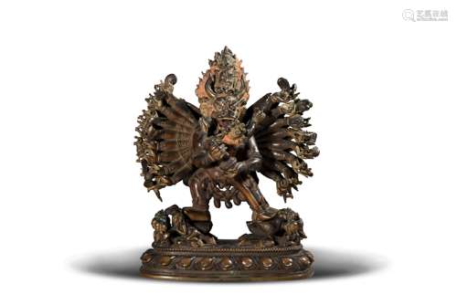 A gilt copper Yamantaka statue