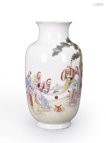 A famille rose figure inscribed porcelain lantern-shaped vas...