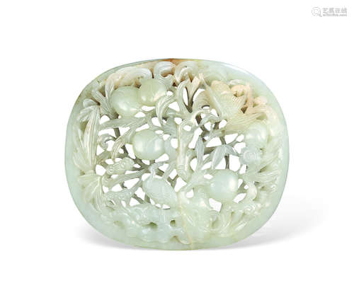 A peach and crane carved jade ornament