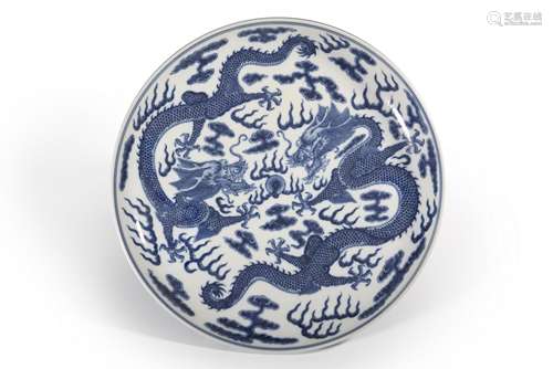 A blue and white dragon porcelain plate