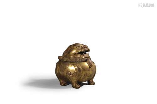 A gilding copper beast incense burner