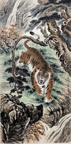 A Chinese tiger painting, Zhang Shanzi mark