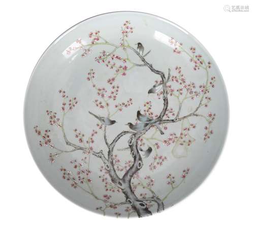 A famille rose magpie and plum blossom porcelain plate