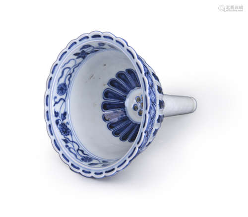 A blue and white porcelain funnel