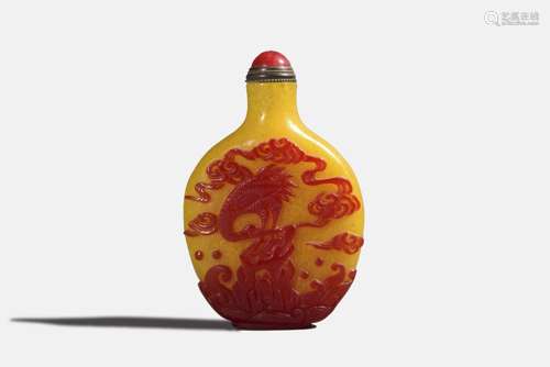 A red and yellow glass snuff bottle