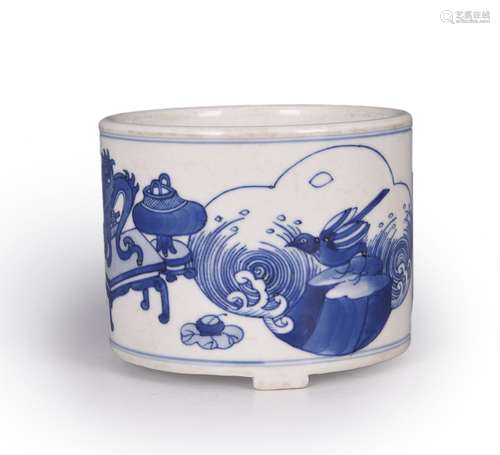 A blue and white beast porcelain brush pot