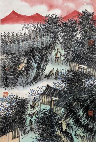 A Chinese landscape painting, Chen Banding mark