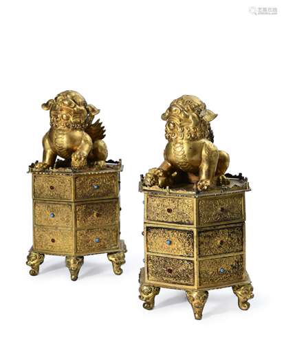 A pair of gilding copper buddhist boxes