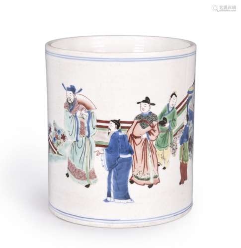 A multicolored figure porcelain brush pot