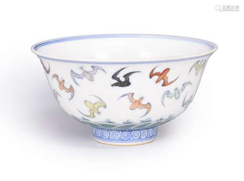 An inscribed doucai bat porcelain bowl