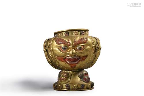 A beast head gilding copper buddhist artifact