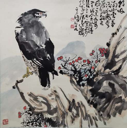 A Chinese eagle painting, Sun Qifeng mark