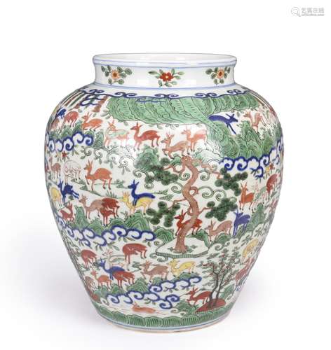 A multicolored butterfly porcelain jar