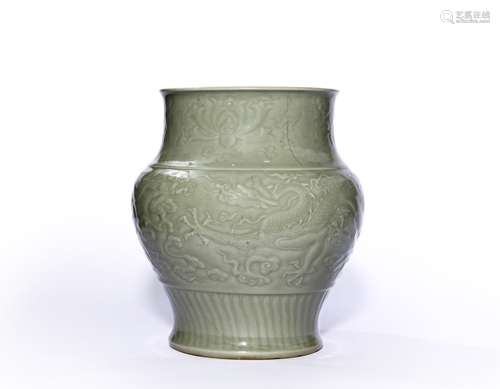 A dragon carved Longquan kiln porcelain zun