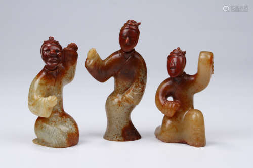 Ancient White Jade, Three Pieces of Dancing Figures