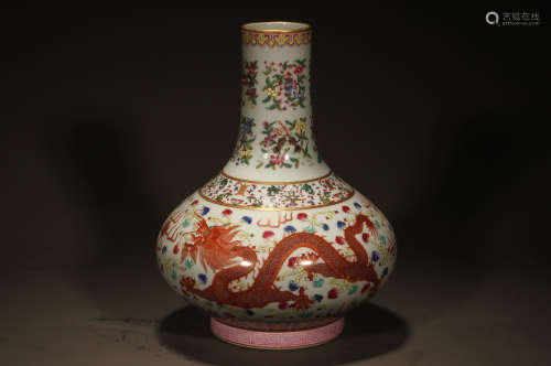 Famille Rose with Dragon Pattern Vase