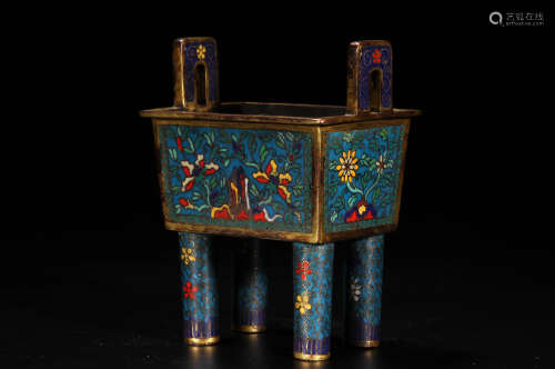 Cloisonne Four-legged and Double-ears Incense Burner