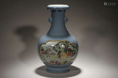 Sky-Blue Glazed and Famille Rose Vase