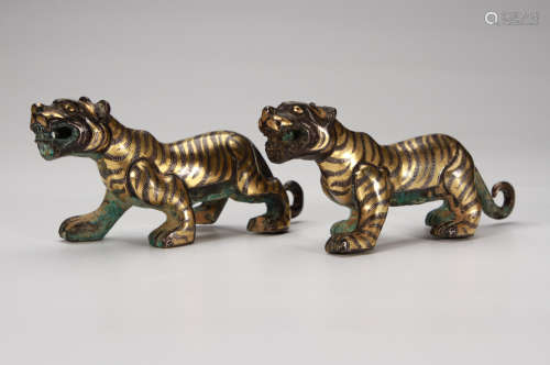 Pair of Gilt Bronze Tigers