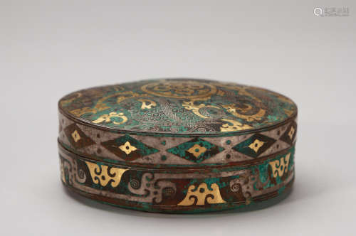 Bronze Inlaid Gold and Silver Rouge Box