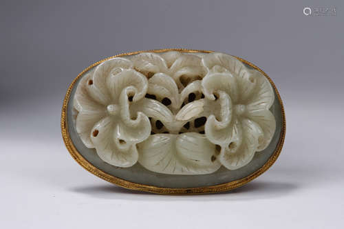 Gilt Silver White Jade Belt Hook