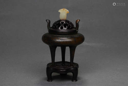Bronze Tripod Incense Burner with Lid