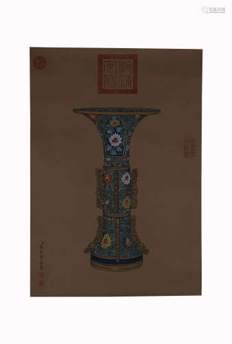 Lang Shi Ning,Cloisonne Painting on Silk