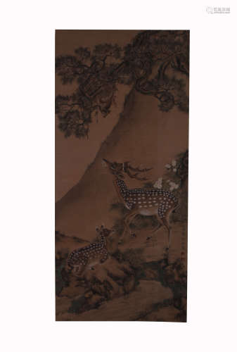 Shen Quan,Deers Painting on Silk