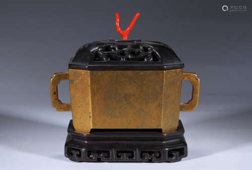 Alloy Bronze Incense Burner with Ears and Lid