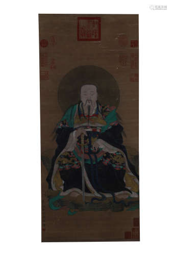 Yao Wen Han, Buddha Statue Painting on Silk