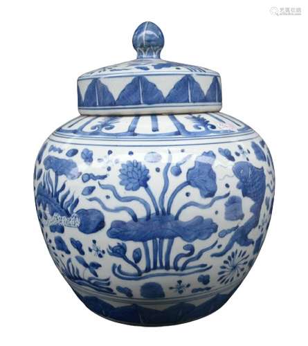 Chinese Blue And White Porcelain Jar Jiangjing Mark