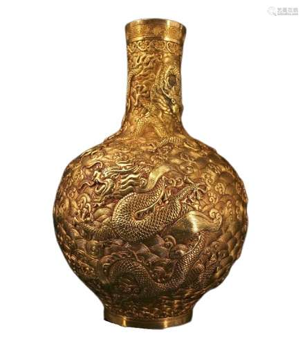 Chinese Gilt Bronze Vase Qianlong Mark