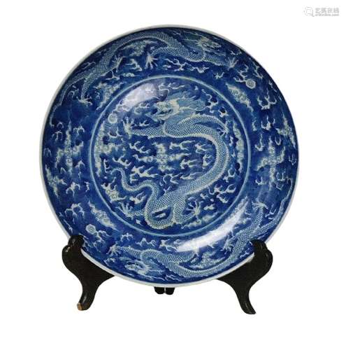 Chinese Blue And White Porcelain Plate Kangxi Mark