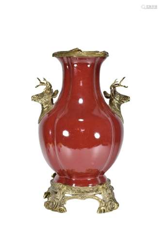 Chinese Red Glaze Porcelain Vase Qianlong Mark