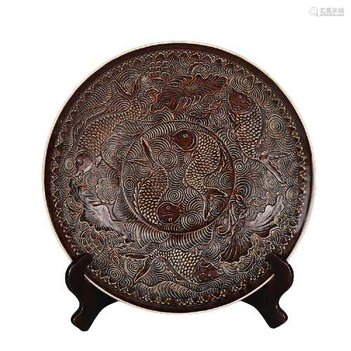 Chinese Brown Glaze Porcelain Plate Song Dynasty