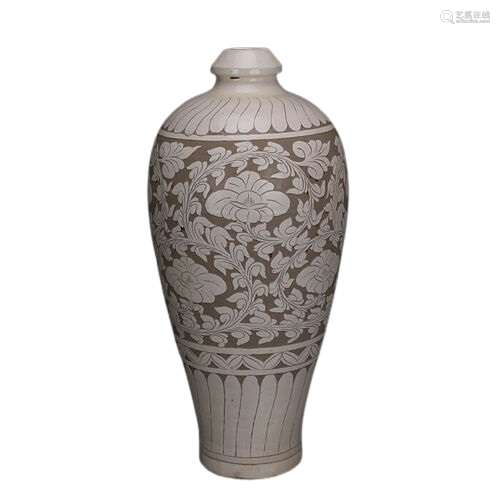 Chinese White Peony Porcelain Vase Yuan Dynasty