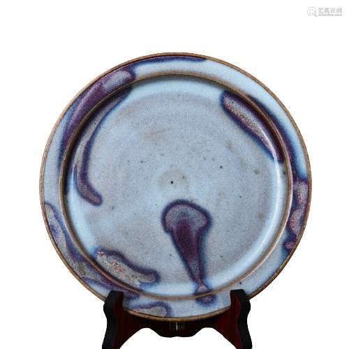 Chinese Sky Blue And Purple Porcelain Plate Yuan Dyansty