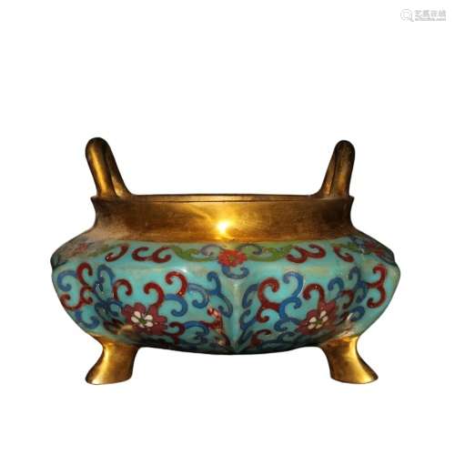 Chinese Bronze Cloisonne Incense Burner Qianlong Mark