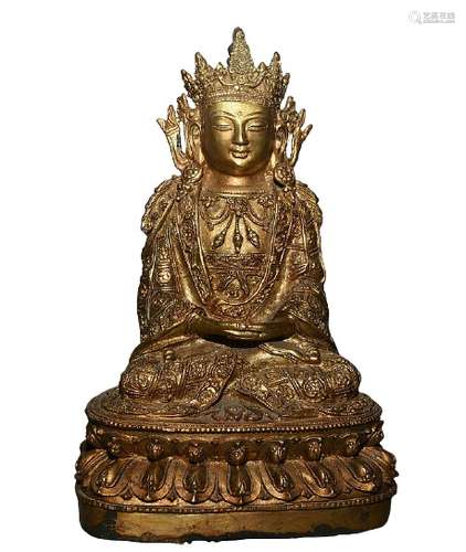 Chinese Gilt Bronze Buddha Figure Qing Dynasty