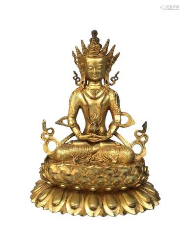 Chinese Gilt Bronze Buddha Figure Qing Dynasty