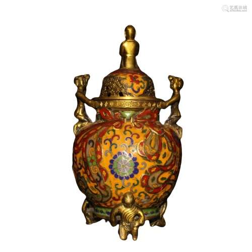 Chinese Bronze Cloisonne Incense Burner Qing Dynasty