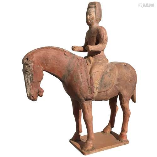 Chinese Pottery Warrior And Horse Statue Tang Dynasty