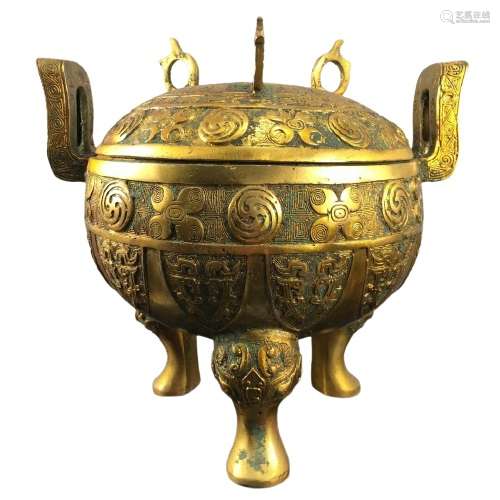 Chinese Gilt Bronze Tripod Censer Ming Dynasty