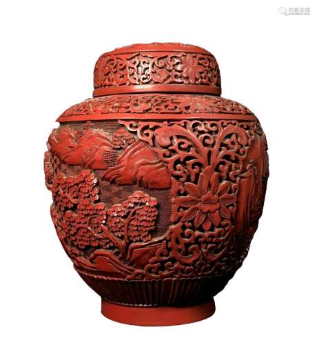 Chinese Red Lacquerware Wood Jar Pot Qianlong Mark