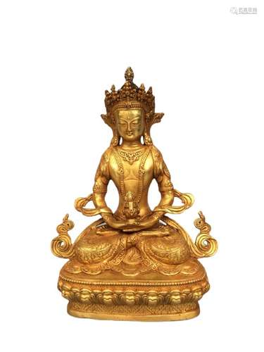 Chinese Gilt Bronze Buddha Figure Qing Dynasty