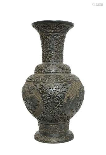 Chinese Black Lacquerwear Vase Qianlong Mark