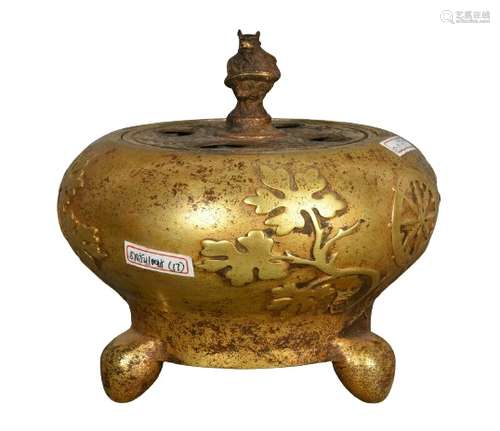 Chinese Gilt Bronze Incense Burner Censer Ming Dynasty