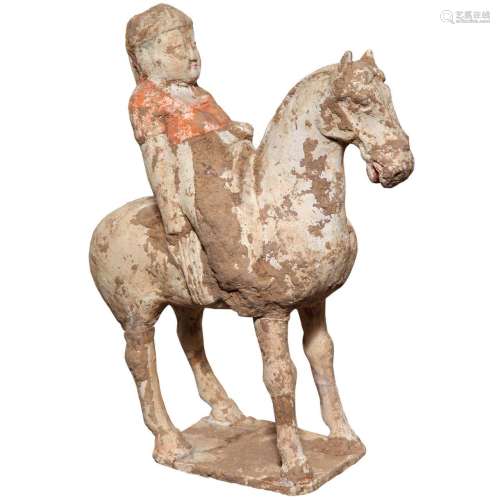 Chinese Pottery Warrior And Horse Statue Tang Dynasty