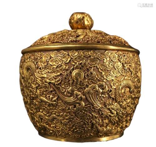 Chinese Gilt Bronze Jar Pot Qianlong Mark