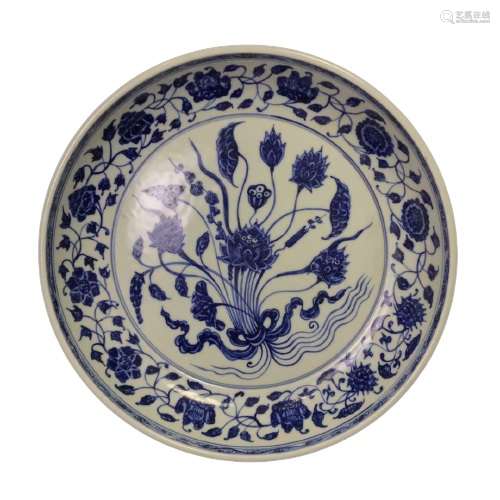 Chinese Blue And White Porcelain Plate Xuande Mark